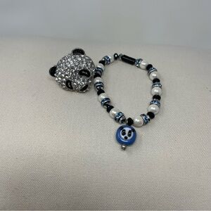 Source Unknown Blue, White and Black Panda Beaded Kids Bracelet